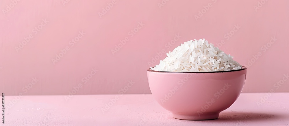 Aufkleber rice in bowl isolated on pastel background food isolated. with copy space image. place for adding te