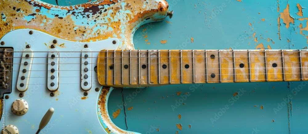 Poster Old rusty whammy bar for electric guitar Isolated on pastel background. with copy space image. Place for adding text or design
