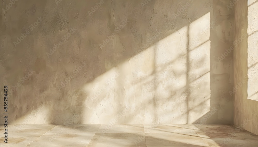Poster 3d rendering of an empty room with beige wall and floor background for product displays or branding 