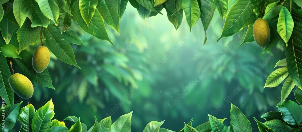 Poster mango farm green mango farm. copy space image. place for adding text or design