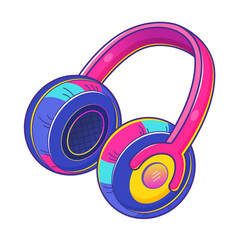 Vibrant cartoon illustration of colorful headphones, y2k aesthetic, perfect for retro-themed designs, music graphics, and playful decor.