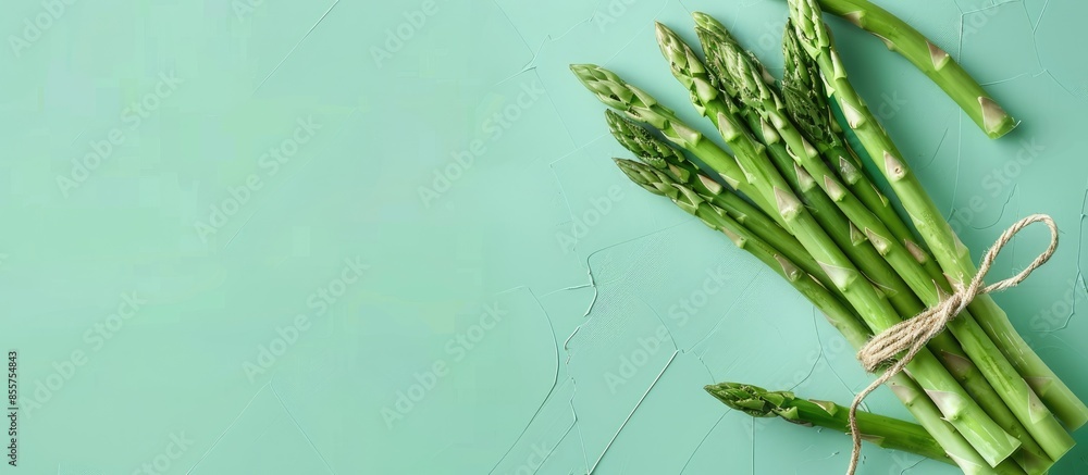 Aufkleber bundle of green asparagus spears isolated on pastel background. with copy space image. place for add