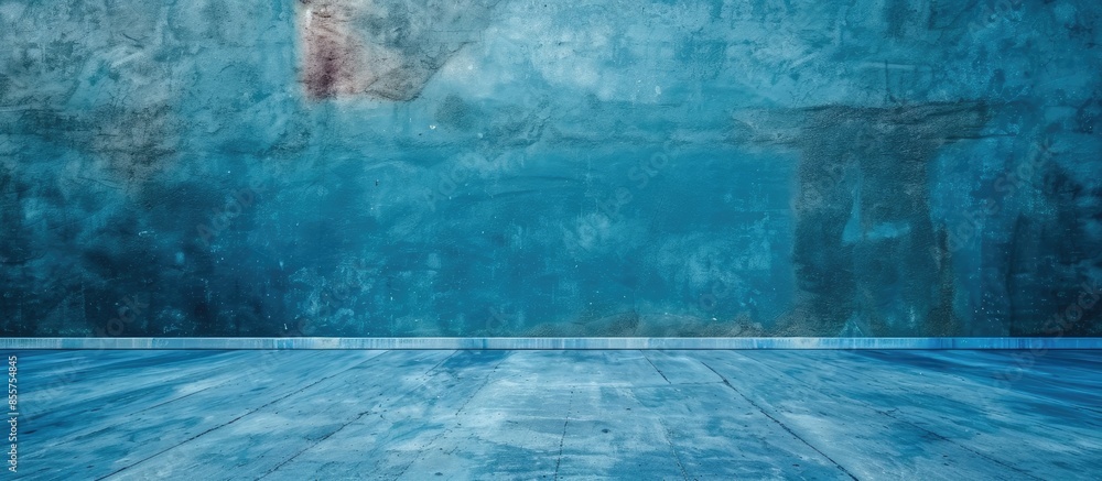 Poster cement floor painted with blue. interior paint for the interior home . with copy space image. place 