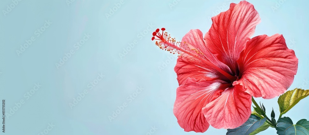 Poster beautiful red hibiscus flower isolated on pastel background. with copy space image. place for adding