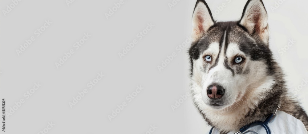 Aufkleber Husky Microchip check by Vet Doctor. Copy space image. Place for adding text or design