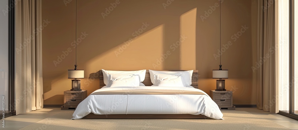Poster interior of a hotel bedroom with master bed. with copy space image. place for adding text or design