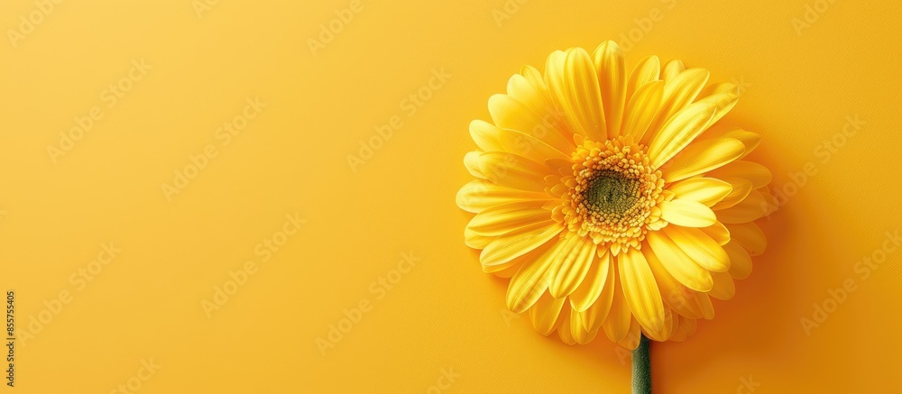 Aufkleber beautiful spring yellow flower gerber on colored background. stylish flat lay. minimal concept. flat
