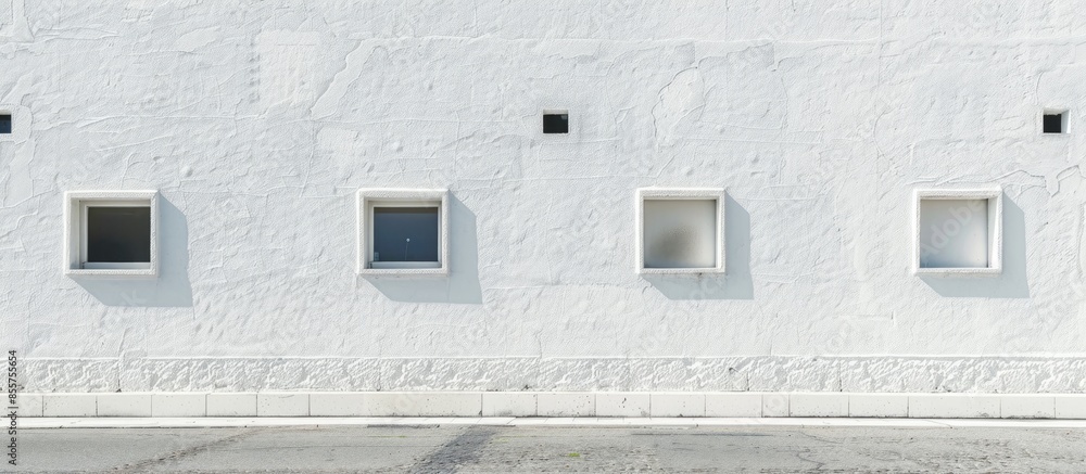 Poster White wall of building with small windows and drainage view. with copy space image. Place for adding text or design