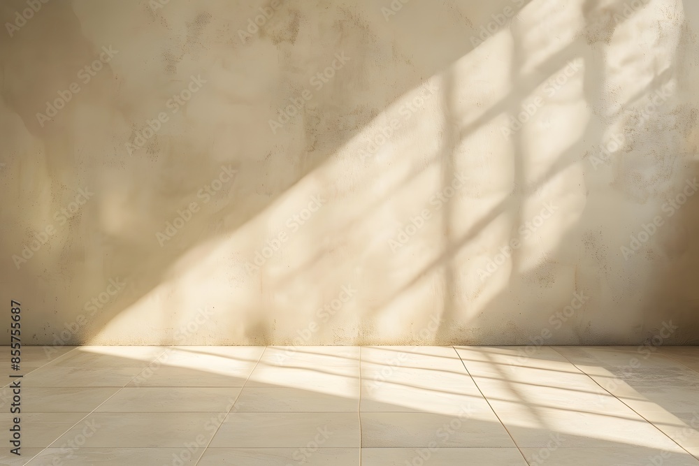 Aufkleber 3d rendering of an empty room with beige wall and floor background for product displays or branding 