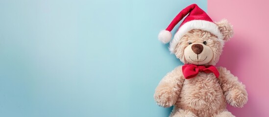 santa claus teddy bear pastel background  Christmas. with copy space image. Place for adding text or design