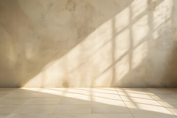 3D rendering of an empty room with beige wall and floor background for product displays or branding mockups in the style of minimalism  