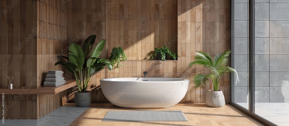 Poster stylish interior of modern bathroom. with copy space image. place for adding text or design