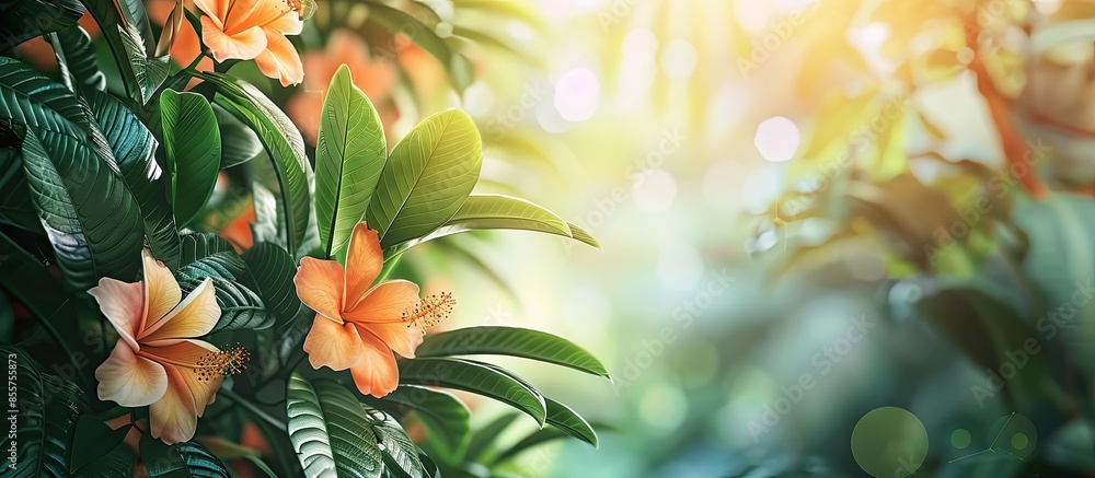 Poster orhid flowers on tropical background. with copy space image. place for adding text or design