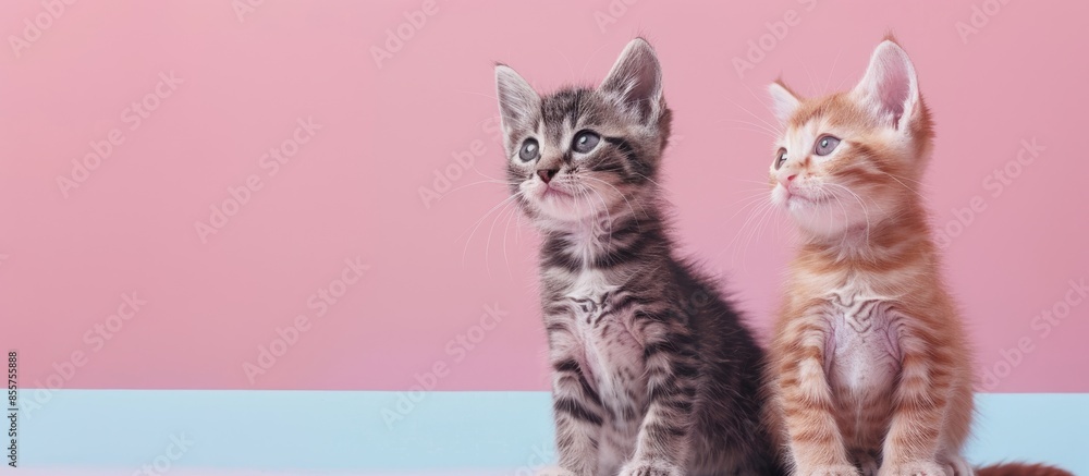 Poster Two kittens isolated on pastel background Kitten  Isolated. with copy space image. Place for adding text or design