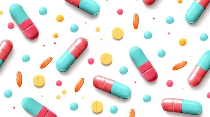 Pattern of pills on white background with pharmaceutical template for web banner