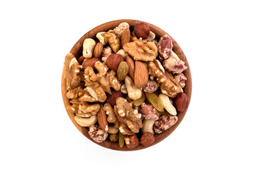 Mixed nuts isolated on white background.