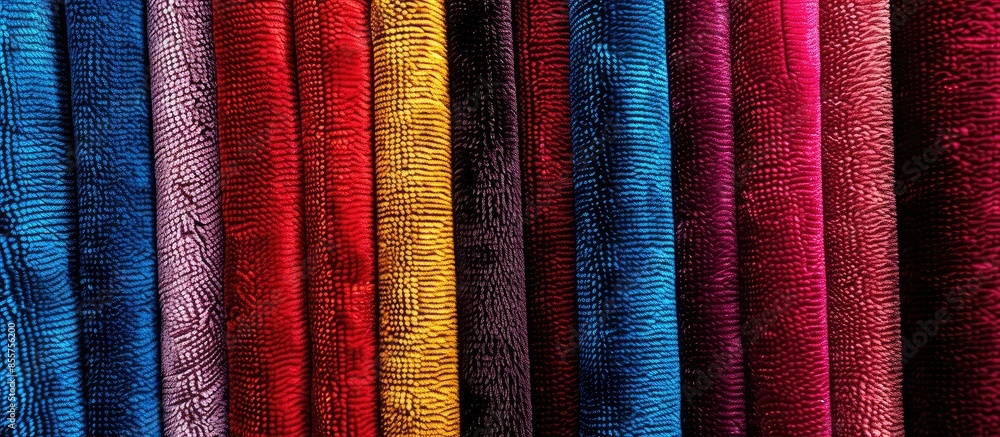 Poster colorful patterns of upholstery fabric. close-up of samples of furniture fabric. multicolored soft v