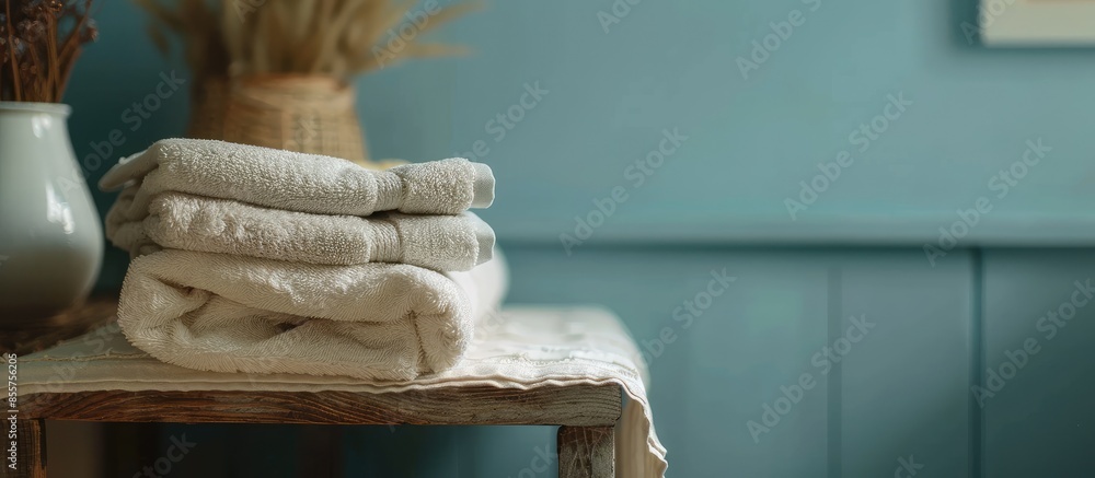 Poster towels in bathroom. with copy space image. Place for adding text or design