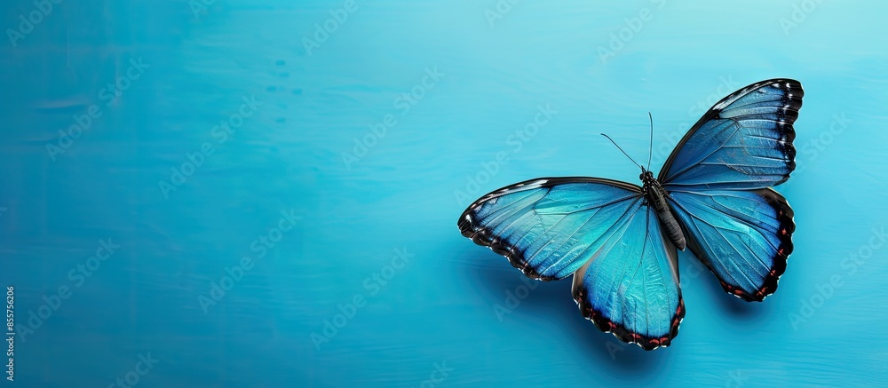 Poster butterfly bright blue pastel background summer isolated. with copy space image. place for adding tex