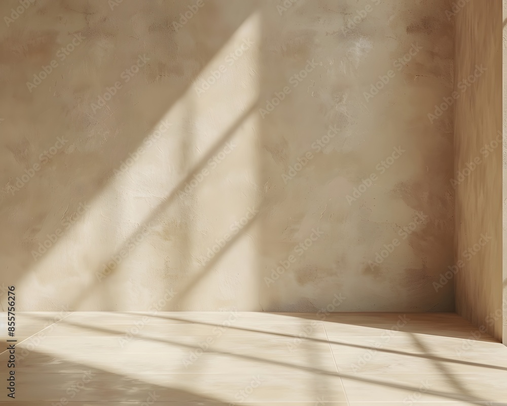 Poster 3d rendering of an empty room with beige wall and floor background for product displays or branding 