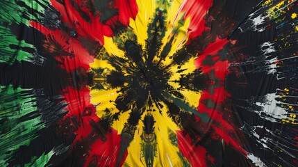 Bold Rasta Burst Tie-Dye Pattern in Red, Yellow, Green, and Black with Radiant Design.