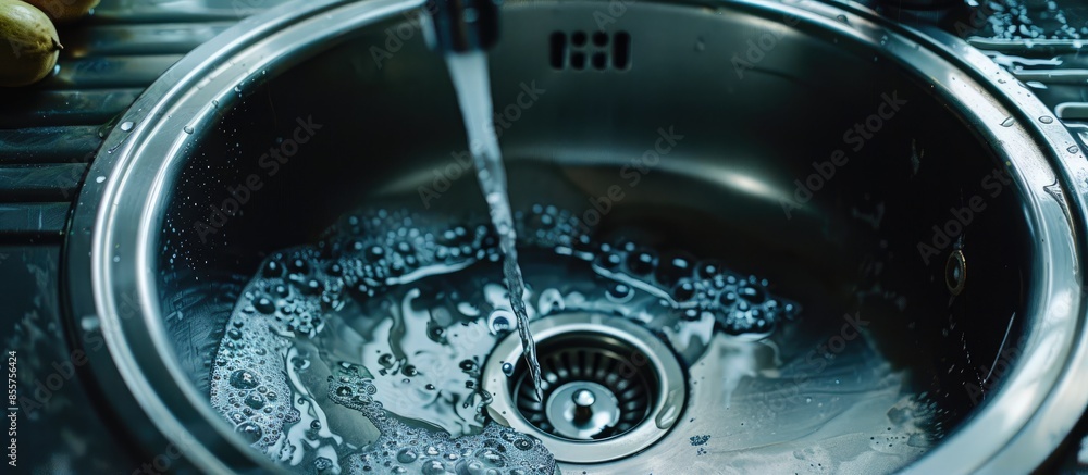 Poster cleaning kitchen sink close-up. with copy space image. place for adding text or design