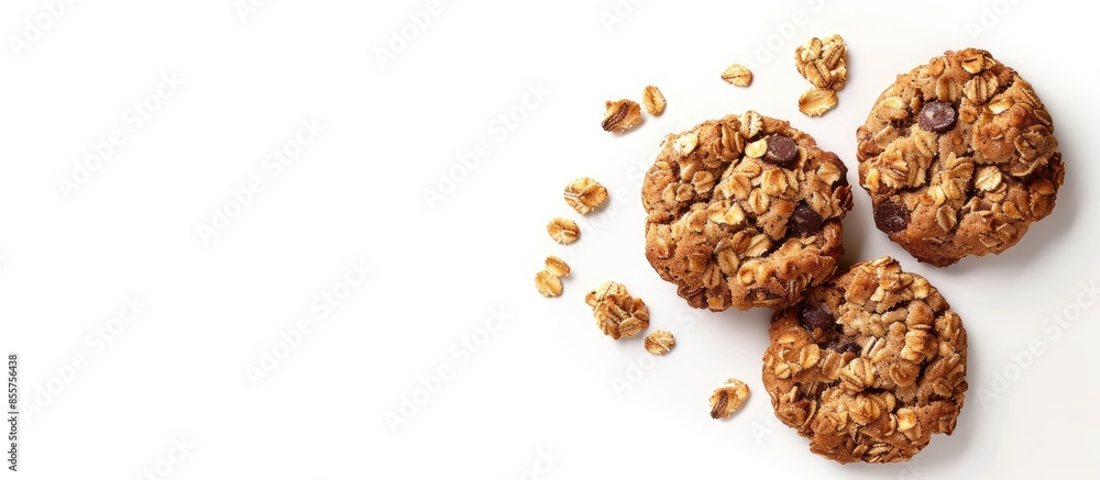 Poster granola cookie isolated on white background with full depth of field. top view. flat lay. copy space