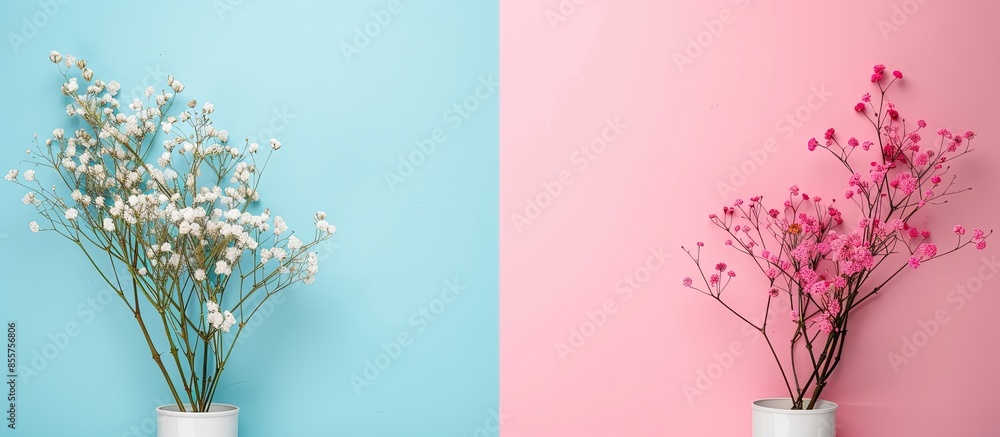 Poster home decoration with pink and blue color isolated on white background. with copy space image. place 