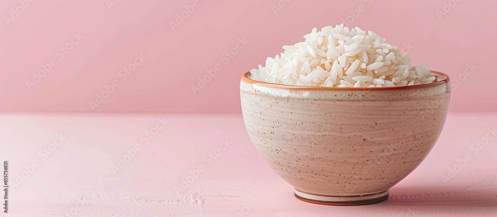 Aufkleber rice in bowl isolated on pastel background food isolated. with copy space image. place for adding te