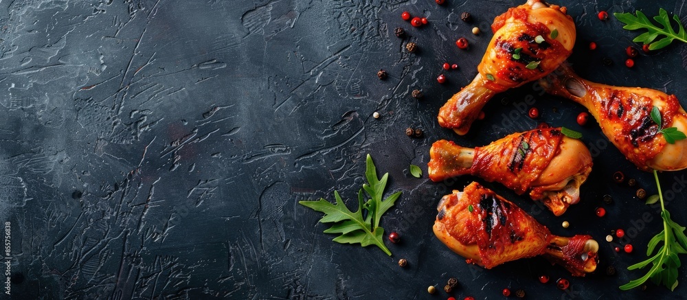 Poster drums of heaven, chicken lollypops, chicken drumsticks. copy space image. place for adding text or d
