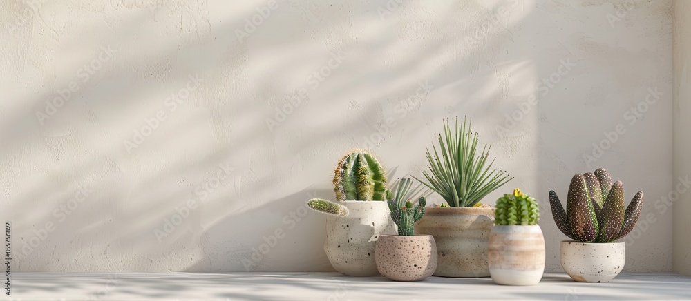 Poster cactus Planted in small ceramic pots. with copy space image. Place for adding text or design