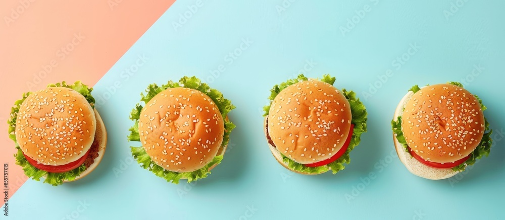 Aufkleber Hamburger rolls on pastel background Hamburger  Isolated. with copy space image. Place for adding text or design