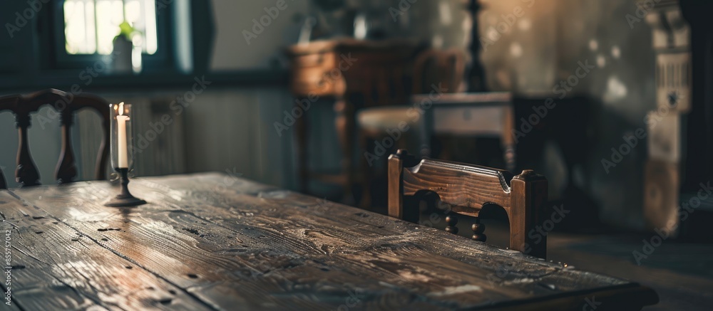 Poster old vintage wooden table in the living room. with copy space image. place for adding text or design