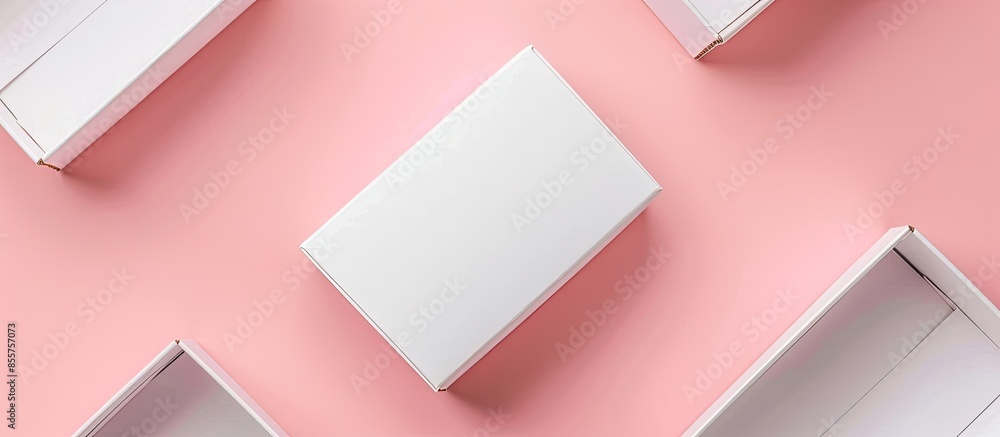Poster blank packaging box, shot from every site, isolated over pastel background. good for your design. wi