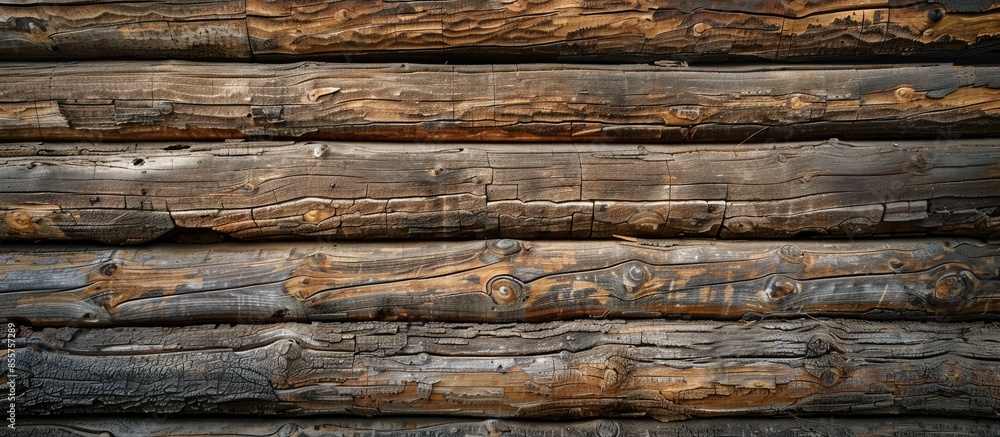 Poster wood logs wall of rural house perfect for background. with copy space image. place for adding text o