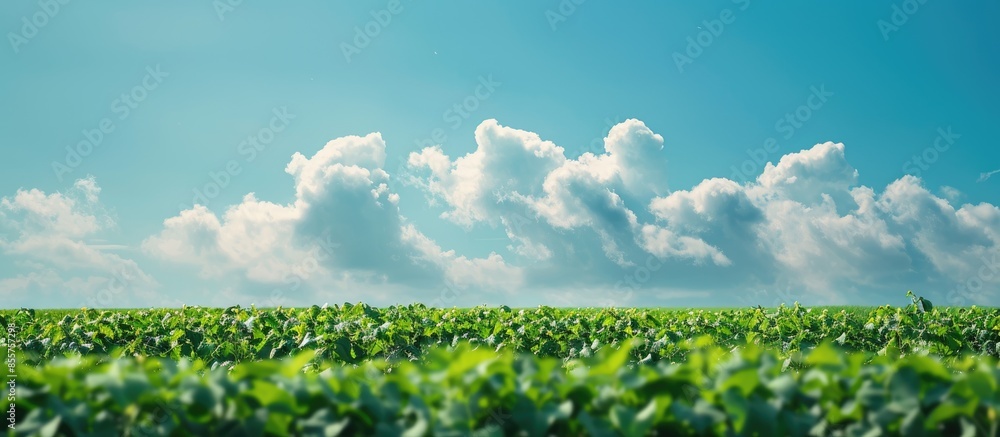 Aufkleber American Country Farm with soybean plants and blue sky. Copy space image. Place for adding text or design
