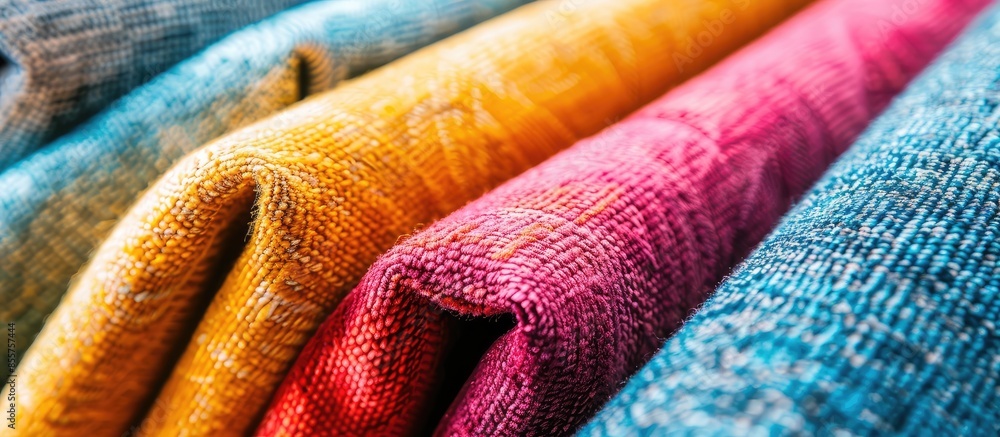 Poster colorful patterns of upholstery fabric. close-up of samples of furniture fabric. multicolored soft v