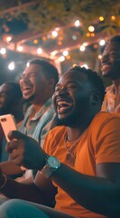 Obraz premium A group of friends watched sports on their phones