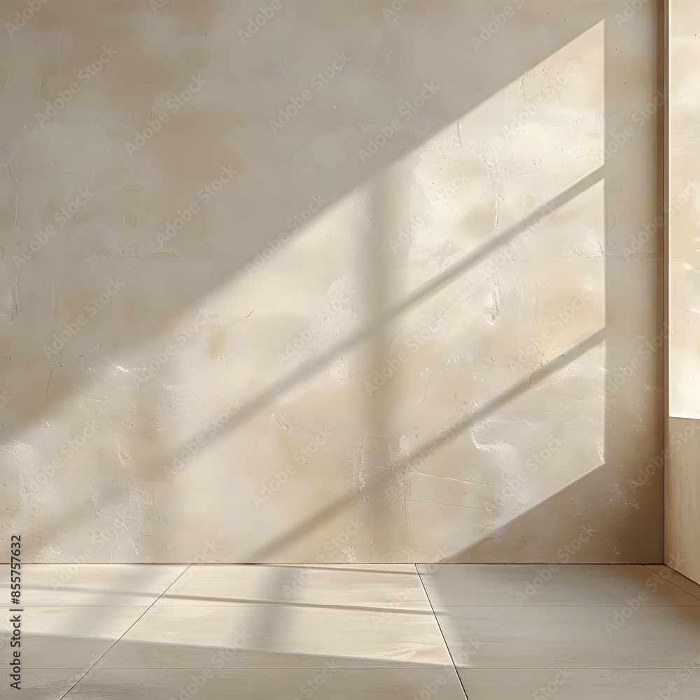 Aufkleber 3d rendering of an empty room with beige wall and floor background for product displays or branding 