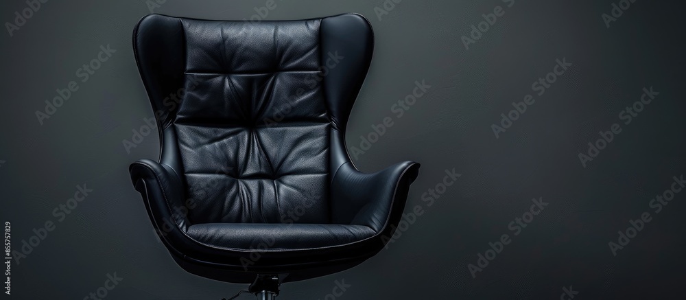 Poster isolated black leather and fabric office armchair. with copy space image. place for adding text or d