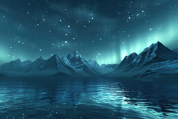 Generative ai on theme of beautiful northern lights, bright aurora borealis winter in atmosphere