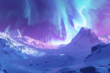 Generative ai on theme of beautiful northern lights, bright aurora borealis winter in atmosphere