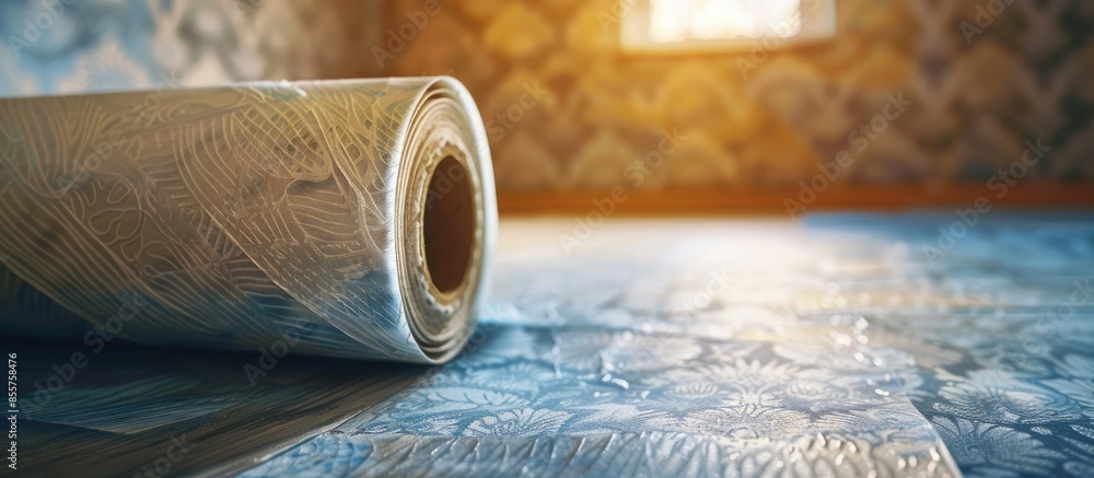 Poster Wallpapering repair work. Selective focus. with copy space image. Place for adding text or design