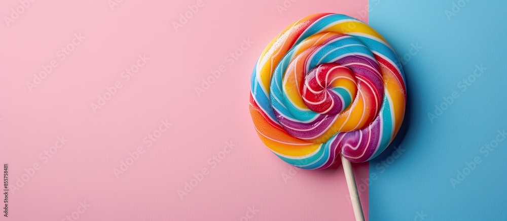 Aufkleber Colorful spiral lollipop lolly pop on a pastel background. with copy space image. Place for adding text or design