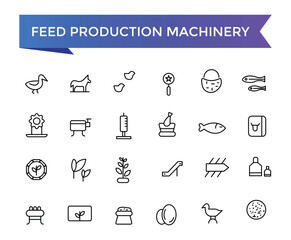 Feed Production Machinery Icon set with editable stroke collection for web and ui. Line icons pack. Vector illustration.