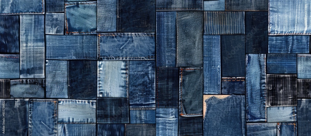 Poster denim textures patchwork seamless pattern background. with copy space image. Place for adding text or design