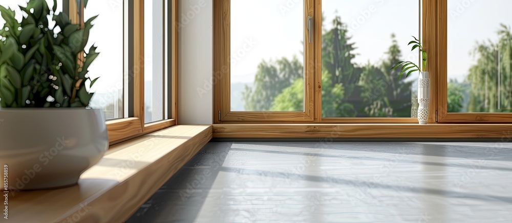 Aufkleber Wooden window profile with triple glazing. with copy space image. Place for adding text or design