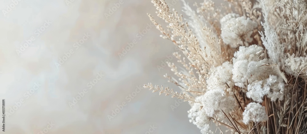 Poster Bouquet of dry flowers close-up on a light background. with copy space image. Place for adding text or design