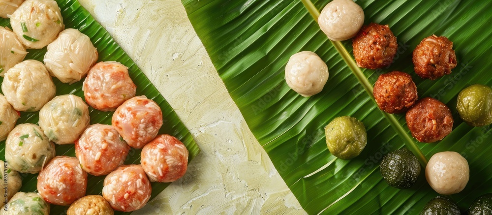 Aufkleber frozen meatballs with various variants including tofu meatballs, egg balls and meatball crackers. on