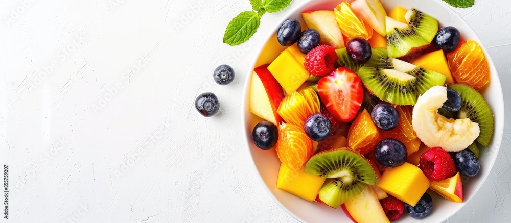 Leinwandbilder bowl of healthy fresh mixed fruit salad isolated on white background. copy space image. place for ad